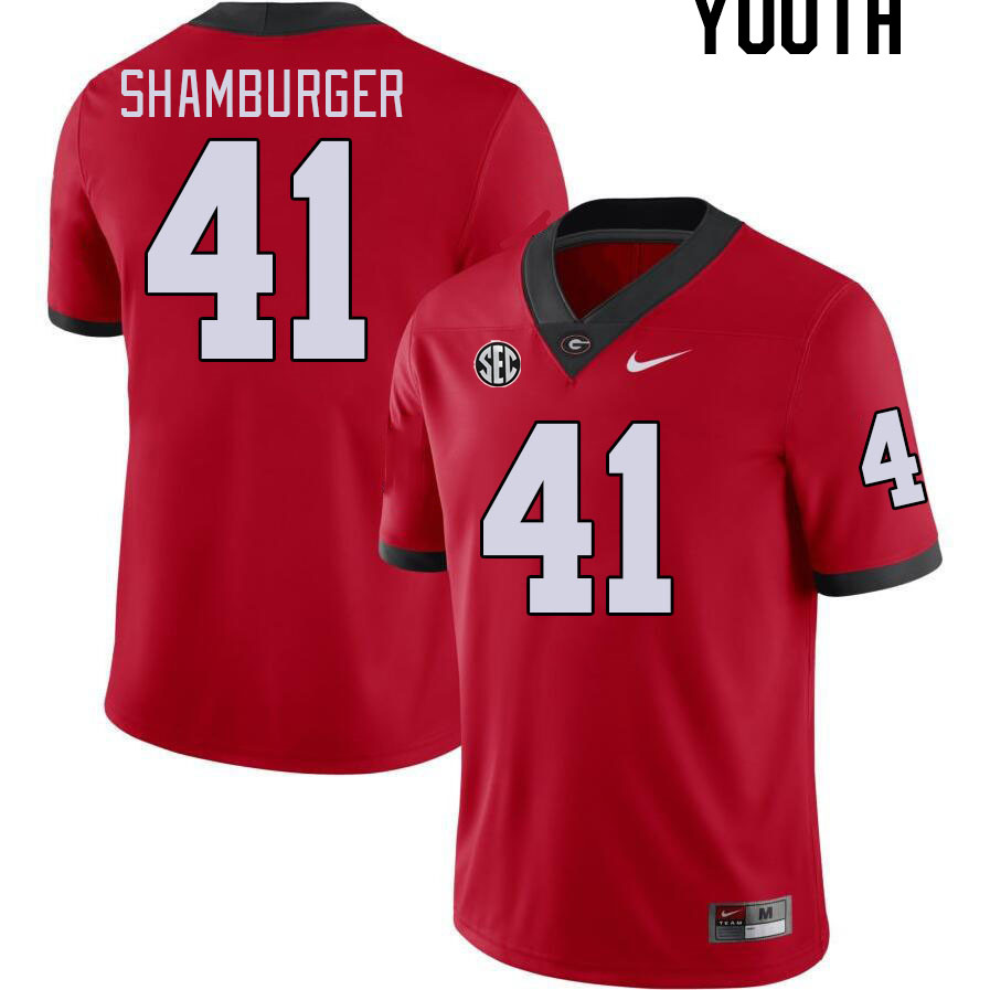 Georgia Bulldogs Youth Denton Shamburger #41 Red Stitched College UGA Football Jersey 23AU016EY